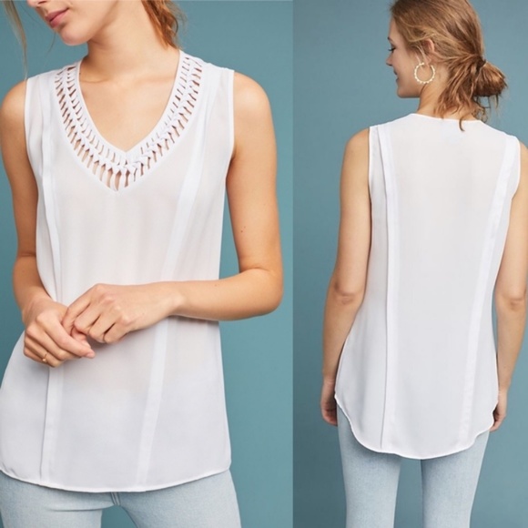 Anthro La Vista Tank Top Maeve Braided Collar - Picture 3 of 8